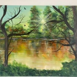SALE-Summer landscape forest painting Sunrise wall art